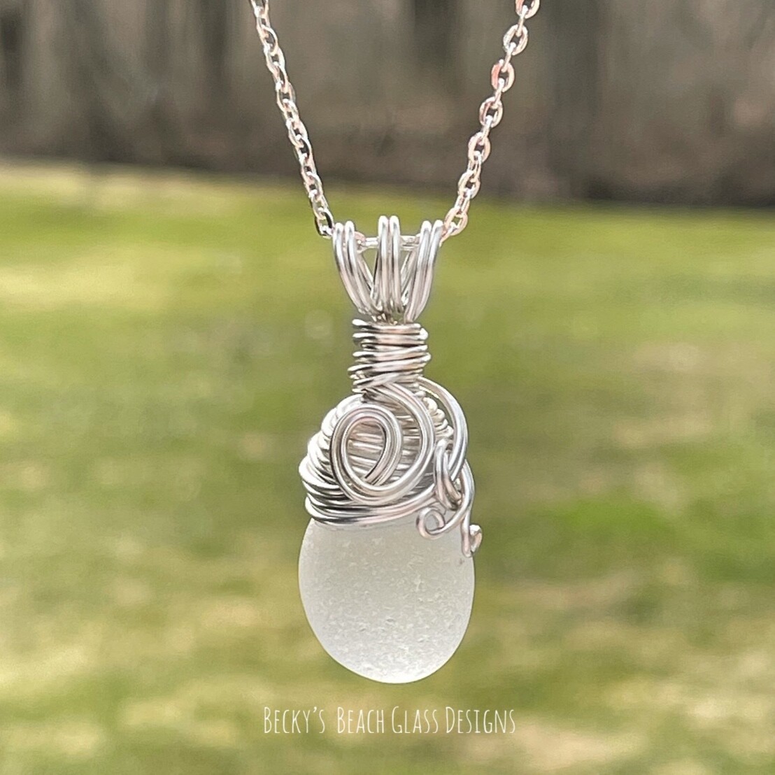 Bulb Shaped Sea Glass Pendant Necklace