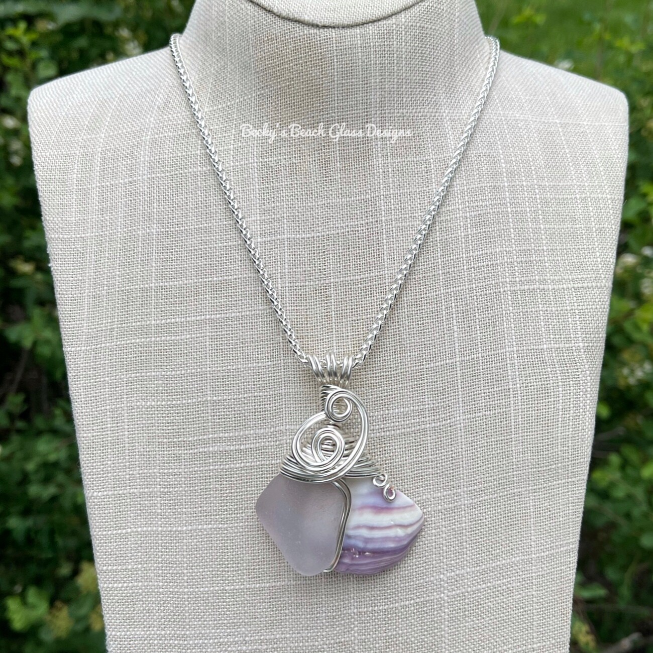 Lavender Sea Glass & Wampum Shell Necklace