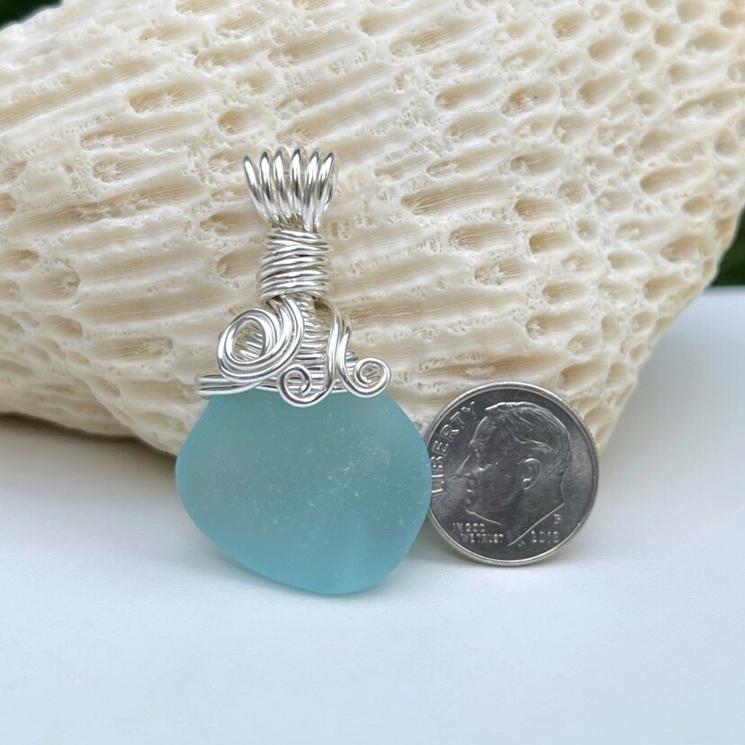 Aqua Sea Glass Pendant Necklace
