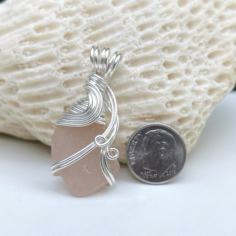Peachy Pink Sea Glass Pendant Necklace