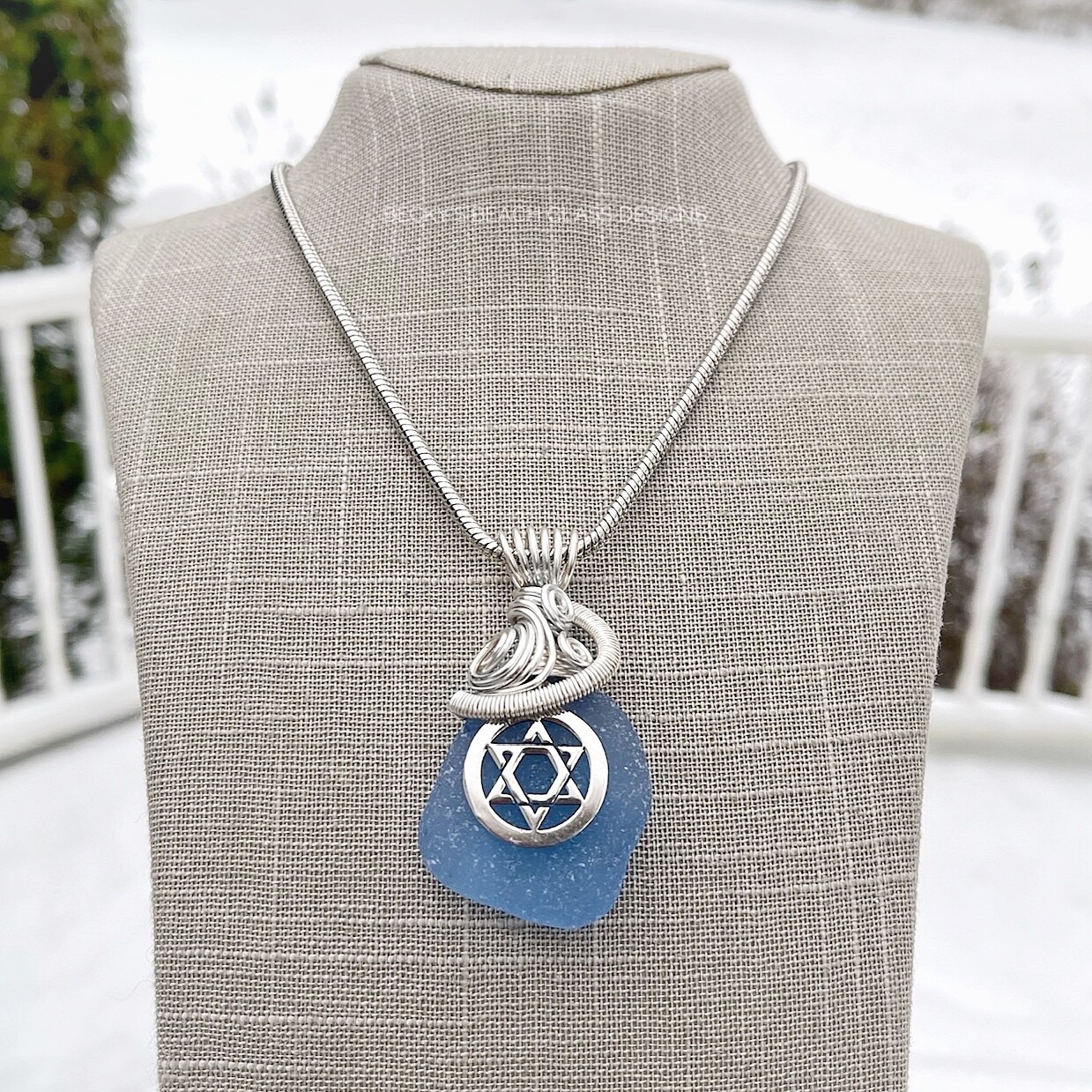 Star of David Sea Glass Pendant Necklace