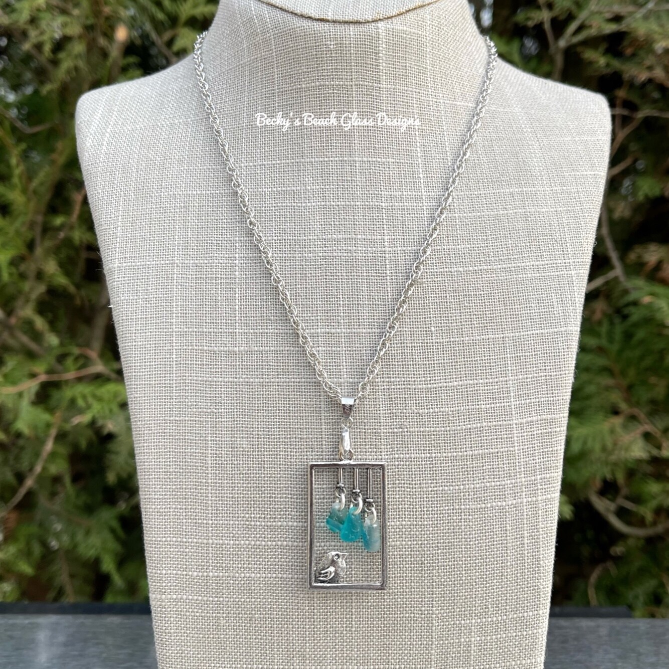 Little Bird Sea Glass Wind Chime Pendant Necklace
