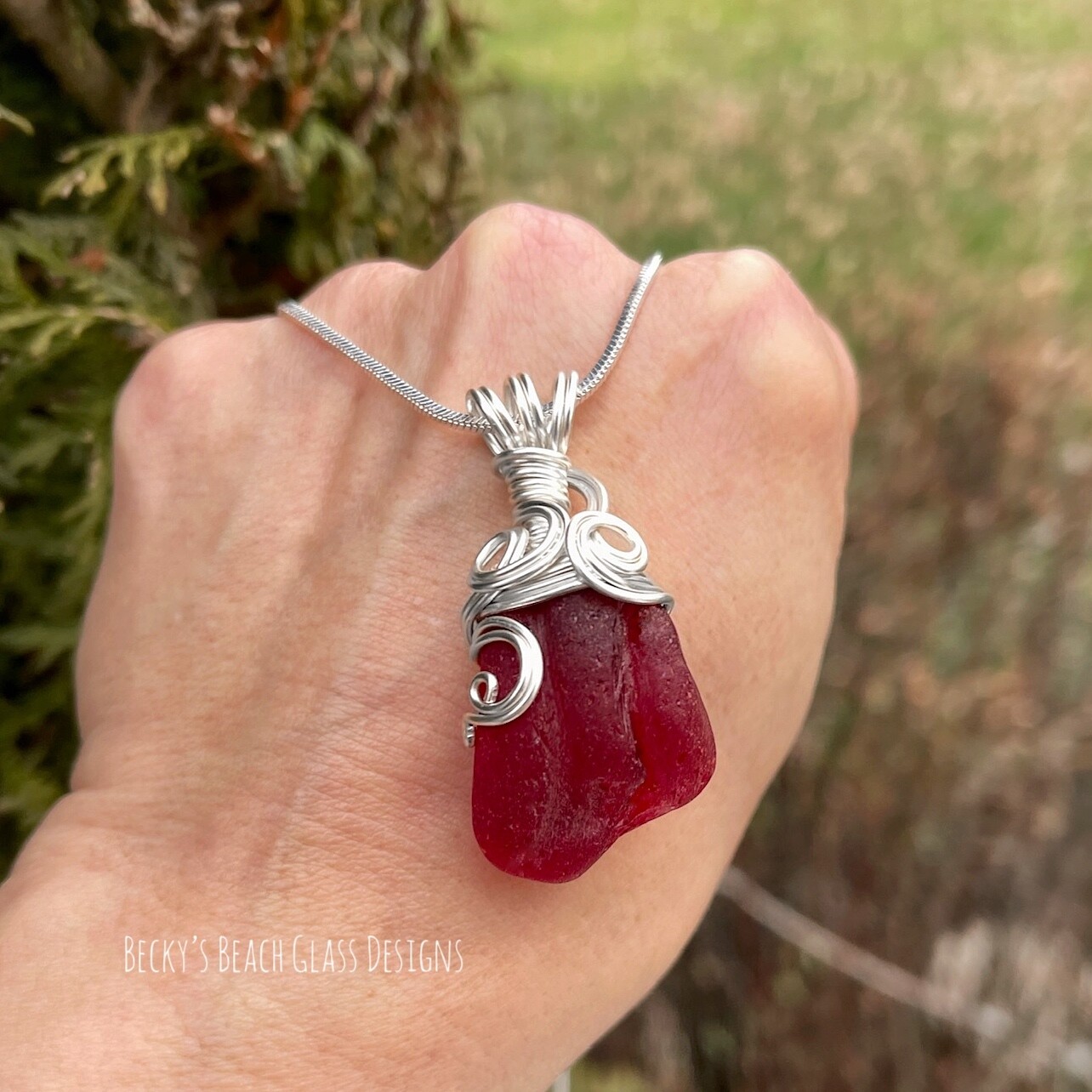 Blood Red Russian Bonfire Sea Glass Necklace