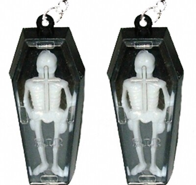 COFFIN SKELETON EARRINGS Vintage Gothic Vampire Costume Jewelry