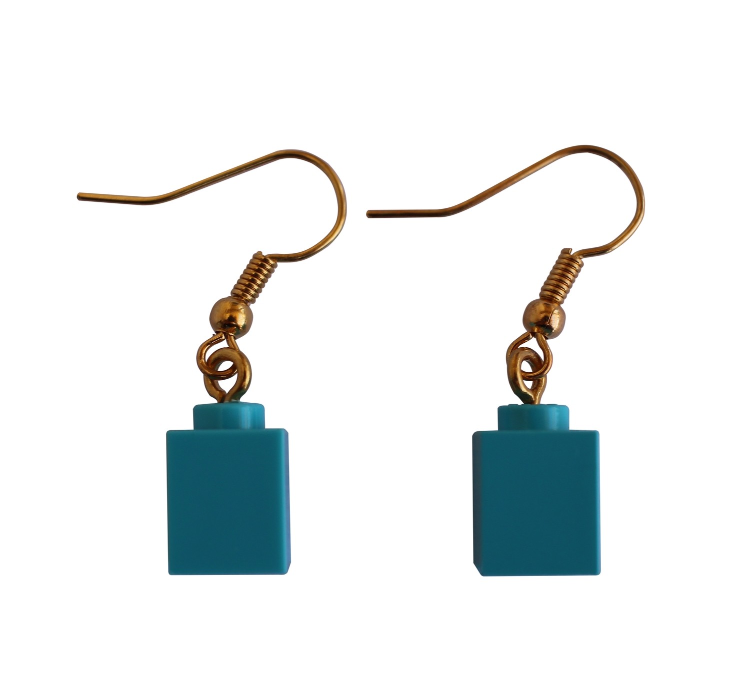 Turquoise Blue LEGO®​​​ brick 1x1 on a Gold plated dangle (hook)
