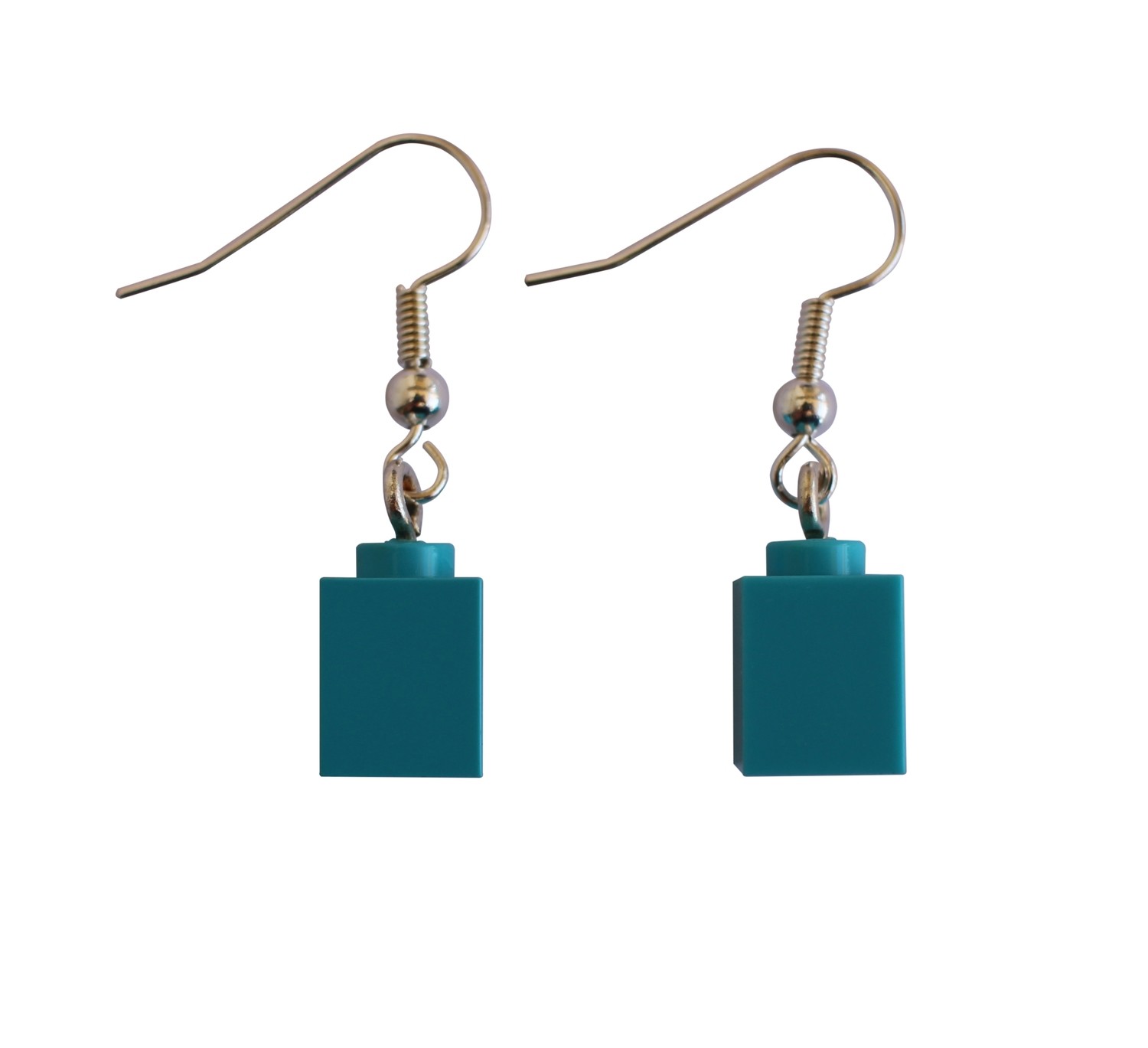 Turquoise Blue LEGO® brick 1x1 on a Silver plated dangle (hook)