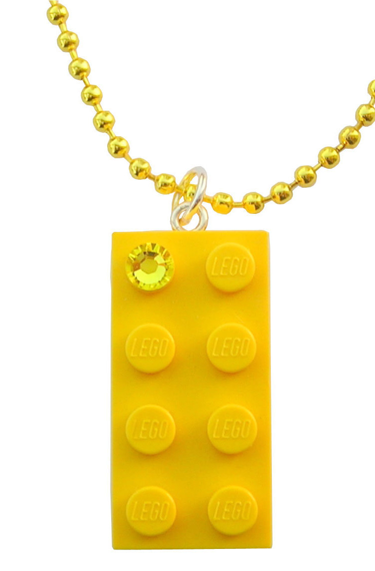 Yellow LEGO® brick 2x4 with a Yellow SWAROVSKI® crystal on a 24&quot; Yellow ballchain