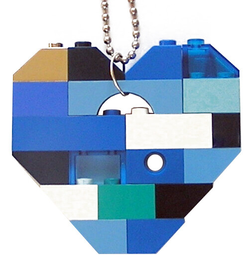 Collectible heart pendant (Single thickness) Model 6 - made from LEGO® bricks on a 24" Silver plated ballchain - NAVY