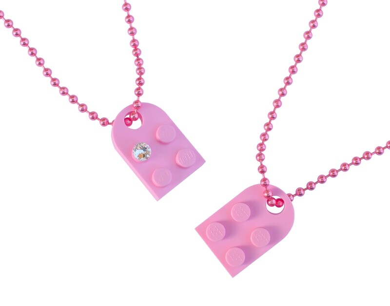 Light Pink 2 piece customizable LEGO® heart made from 2 LEGO® plates with a 'Diamond' color SWAROVSKI® crystal on 2 Pink ballchains