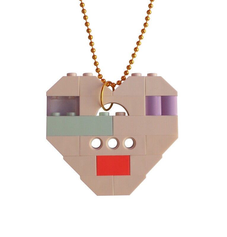 ​Collectible heart pendant (Single thickness) Model 15 - made from LEGO® bricks on a 24&quot; Gold plated ballchain - KAWAII CORAL