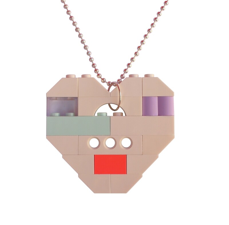 ​Collectible heart pendant (Single thickness) Model 15 - made from LEGO® bricks on a 24&quot; Silver plated ballchain - KAWAII CORAL