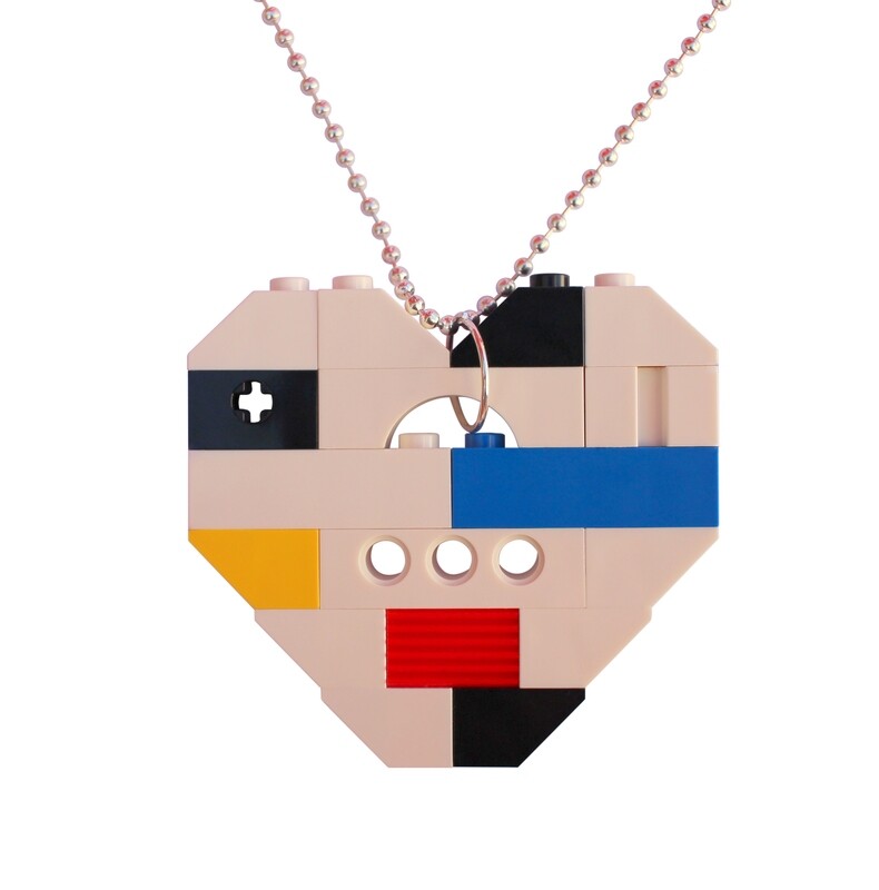 ​Collectible heart pendant (Single thickness) Model 14 - made from LEGO® bricks on a 24&quot; Silver plated ballchain - MONDRIAN