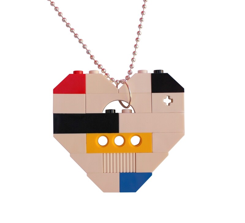 ​Collectible heart pendant (Single thickness) Model 16 - made from LEGO® bricks on a 24&quot; Silver plated ballchain - MONDRIAN