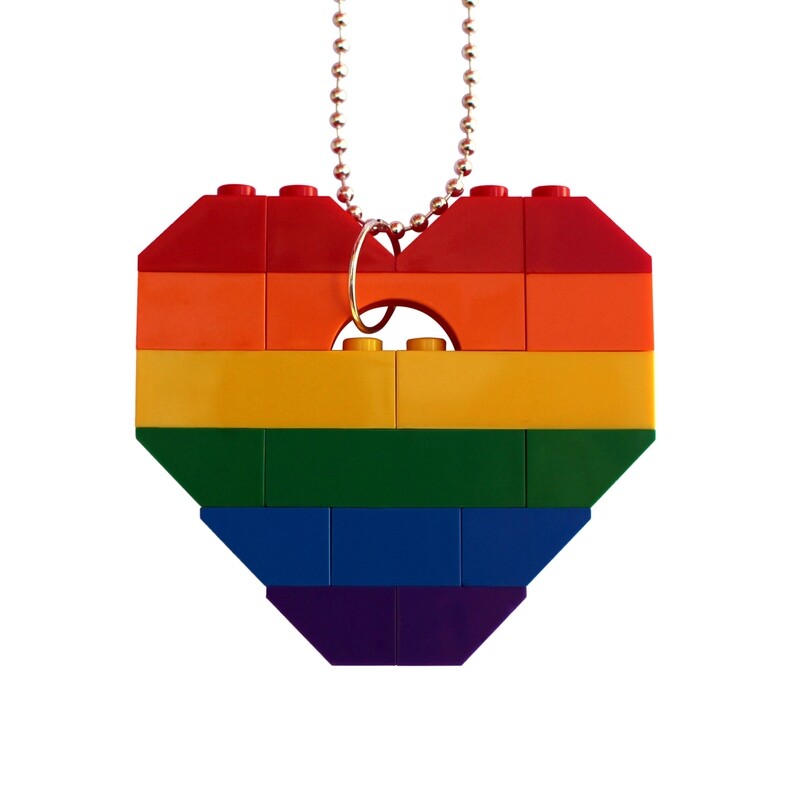 ​Collectible heart pendant (Single thickness) Model 13 - made from LEGO® bricks on a 24&quot; Silver plated ballchain - RAINBOW