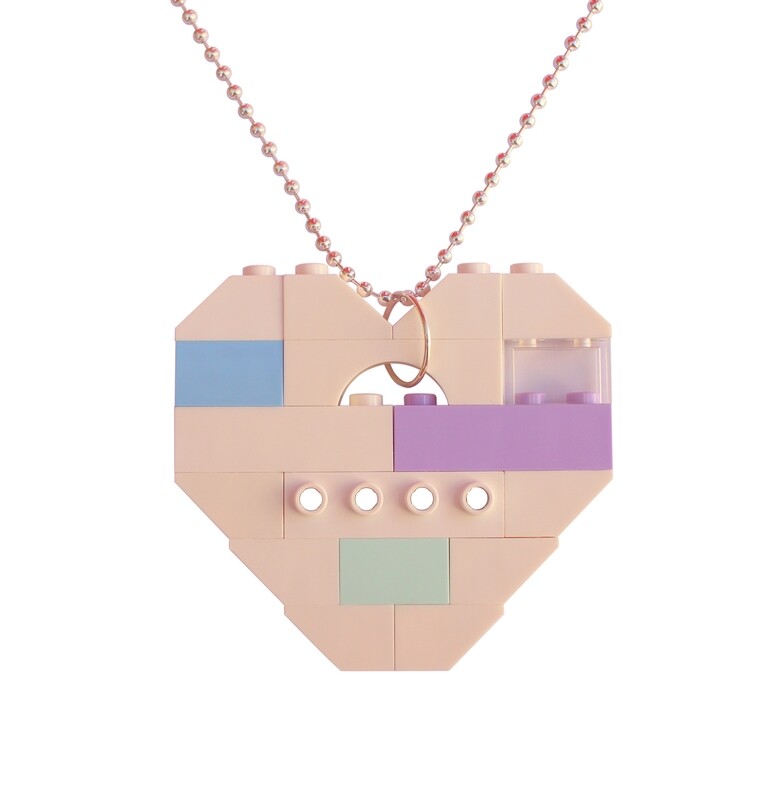 ​Collectible heart pendant (Single thickness) Model 17 - made from LEGO® bricks on a 24&quot; Silver plated ballchain - KAWAII PASTEL