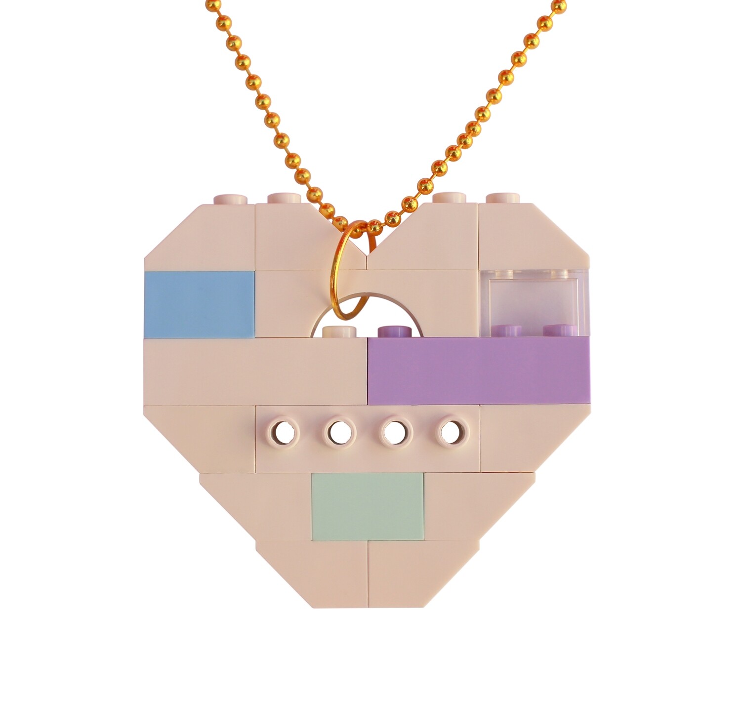 ​Collectible heart pendant (Single thickness) Model 17 - made from LEGO® bricks on a 24" Gold plated ballchain - KAWAII PASTEL