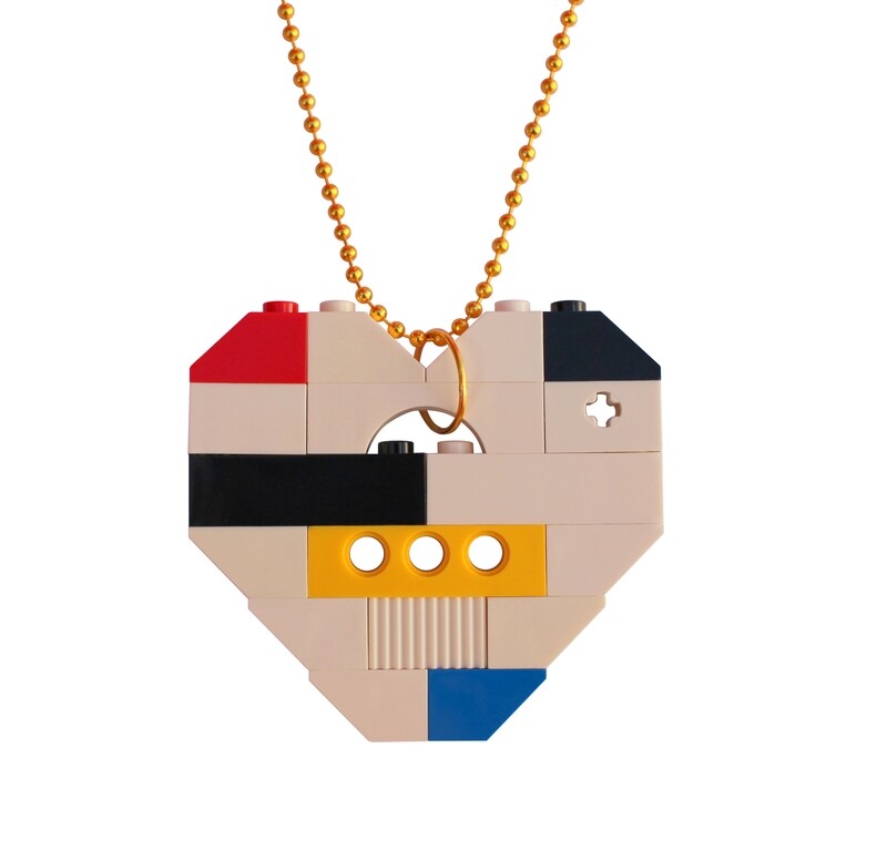 ​Collectible heart pendant (Single thickness) Model 16 - made from LEGO® bricks on a 24&quot; Gold plated ballchain - MONDRIAN
