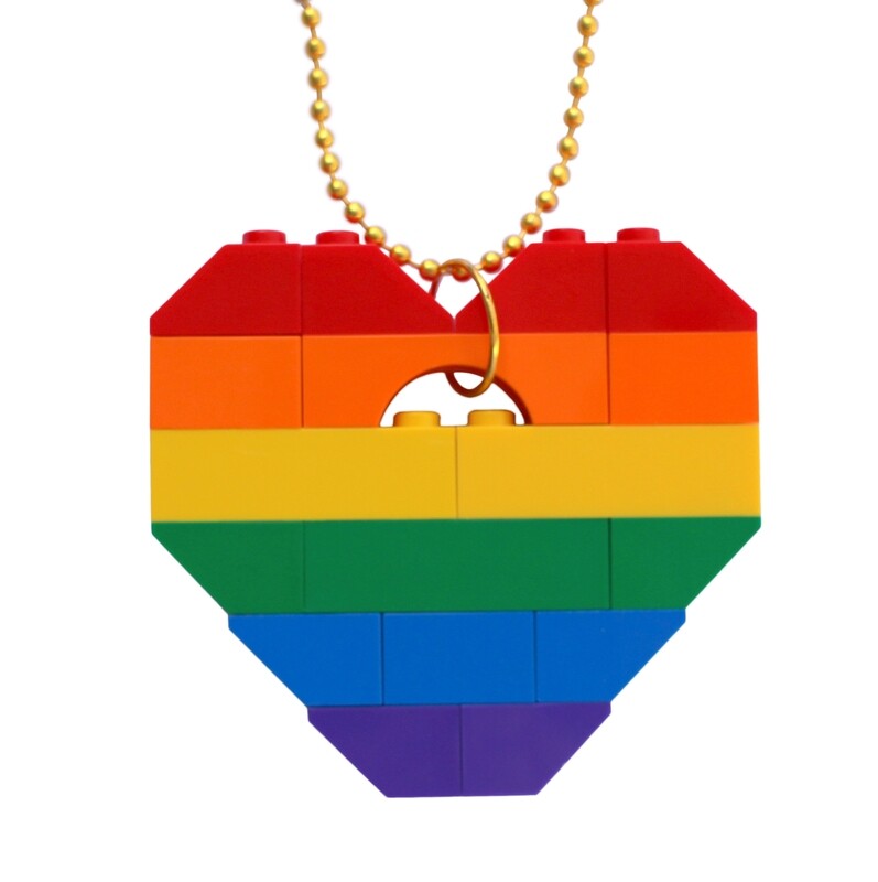 ​Collectible heart pendant (Single thickness) Model 13 - made from LEGO® bricks on a 24&quot; Gold plated ballchain - RAINBOW