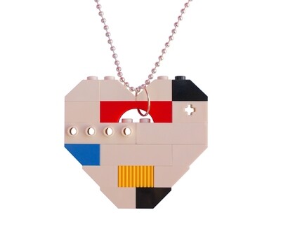 ​Collectible heart pendant (Single thickness) Model 18 - made from LEGO® bricks on a 24" Silver plated ballchain - MONDRIAN