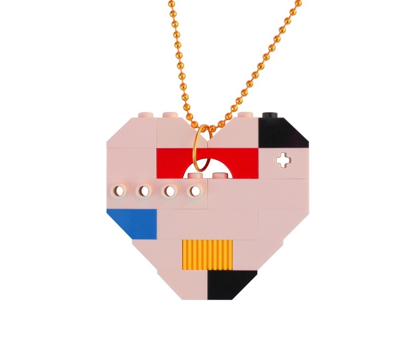 ​Collectible heart pendant (Single thickness) Model 18 - made from LEGO® bricks on a 24&quot; Gold plated ballchain - MONDRIAN