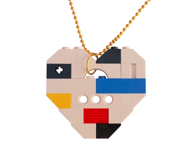 ​Collectible heart pendant (Single thickness) Model 14 - made from LEGO® bricks on a 24&quot; Gold plated ballchain - MONDRIAN