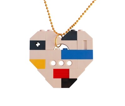 ​Collectible heart pendant (Single thickness) Model 14 - made from LEGO® bricks on a 24" Gold plated ballchain - MONDRIAN
