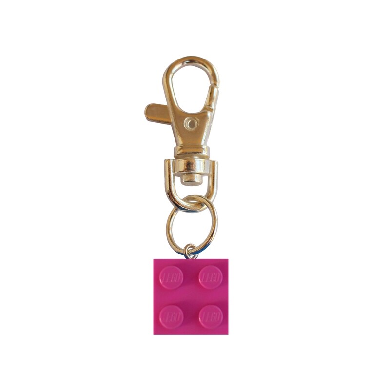 ​Dark Pink LEGO® brick 2x2 on a Silver keyring (keychain)