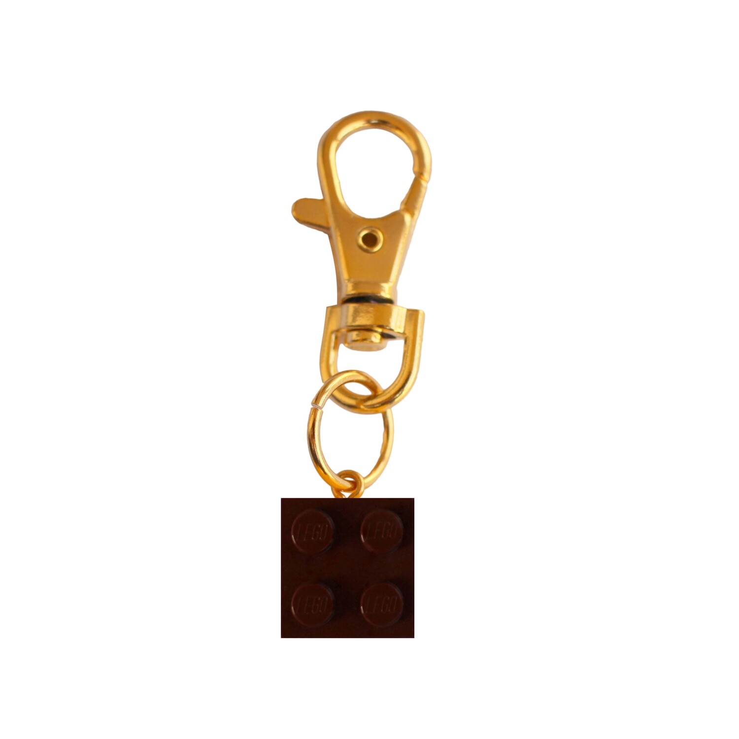​Brown LEGO® brick 2x2 on a Gold keyring (keychain)
