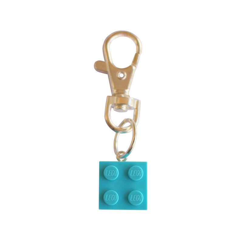 ​Turquoise Blue LEGO® brick 2x2 on a Silver keyring (keychain)