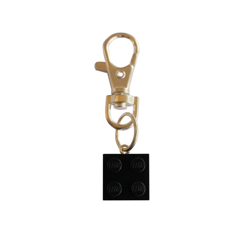 ​Black LEGO® brick 2x2 on a Silver keyring (keychain)