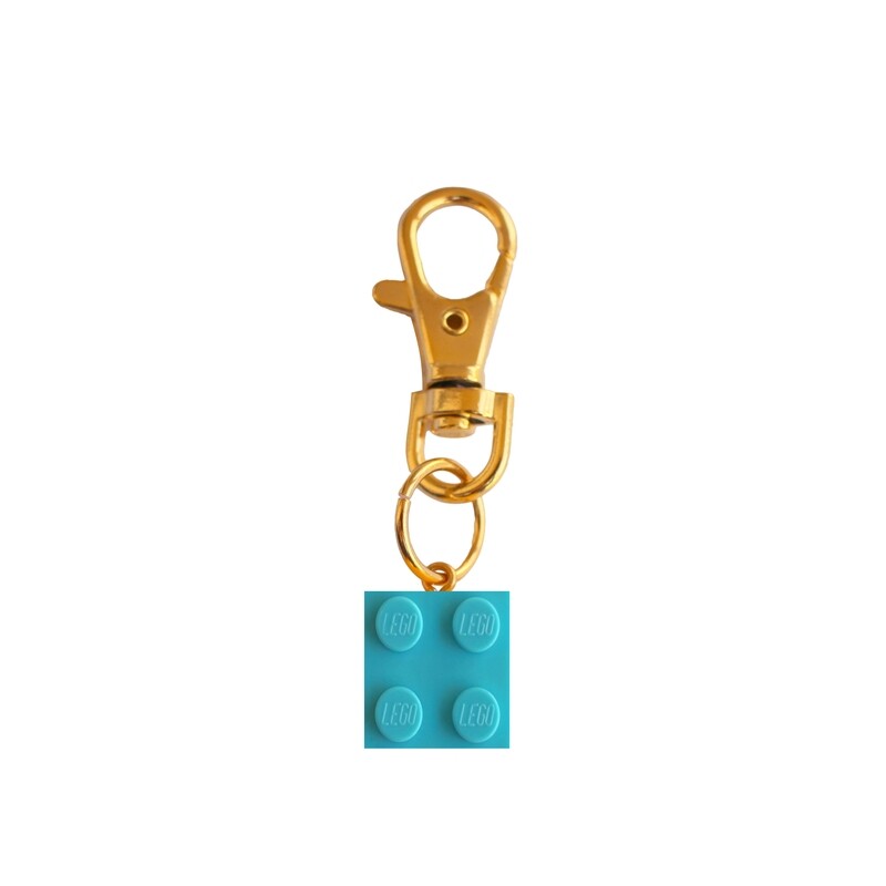 ​Turquoise Blue LEGO® brick 2x2 on a Gold keyring (keychain)