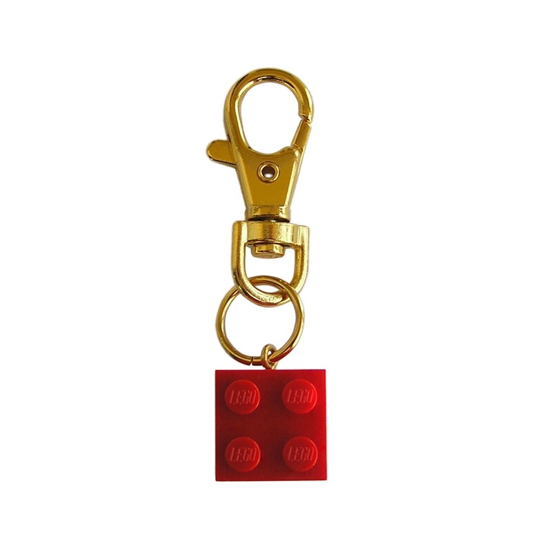 ​Red LEGO® brick 2x2 on a Gold keyring (keychain)