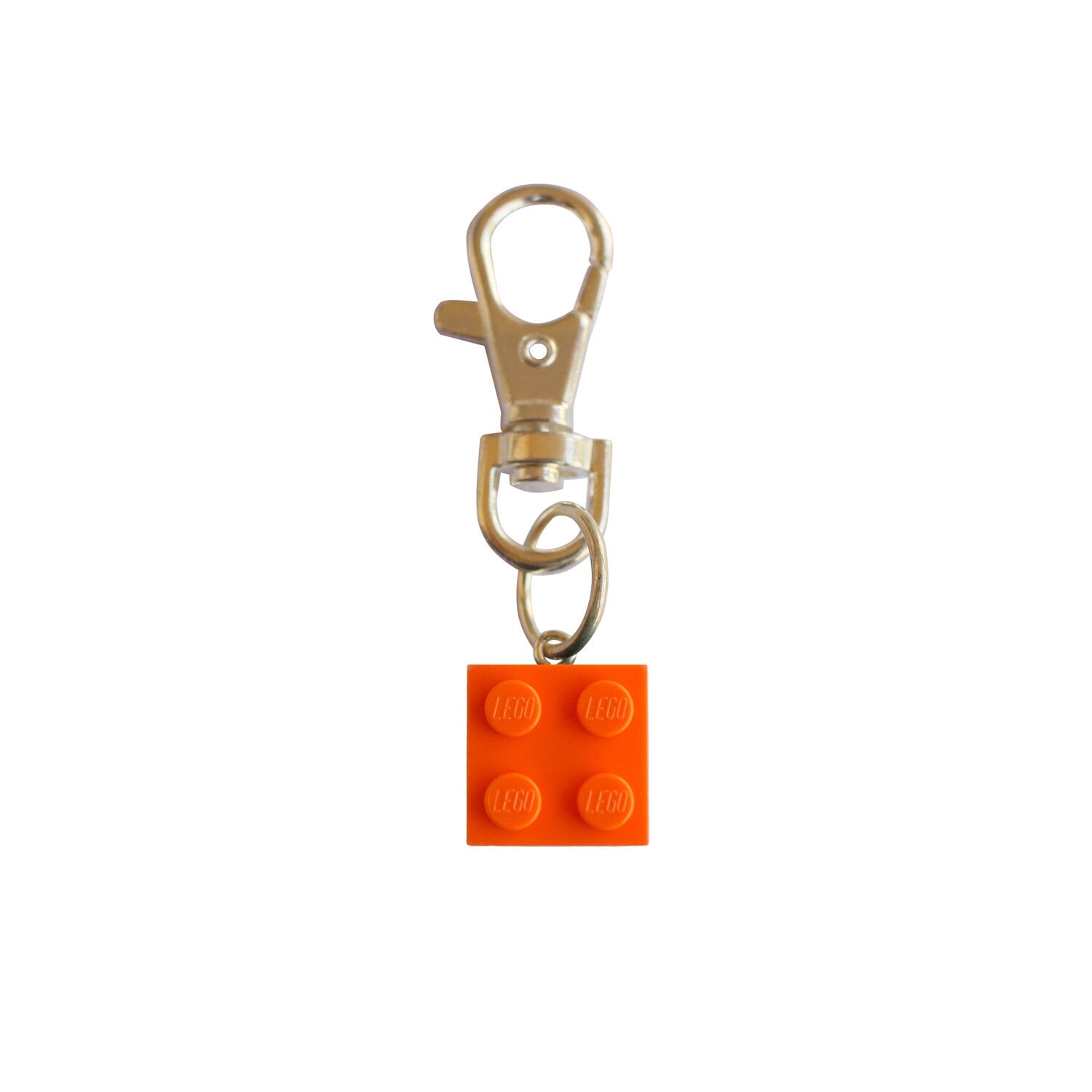 Orange LEGO® brick 2x2 on a Silver keyring (keychain)