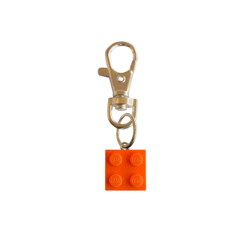 Orange LEGO® brick 2x2 on a Silver keyring (keychain)