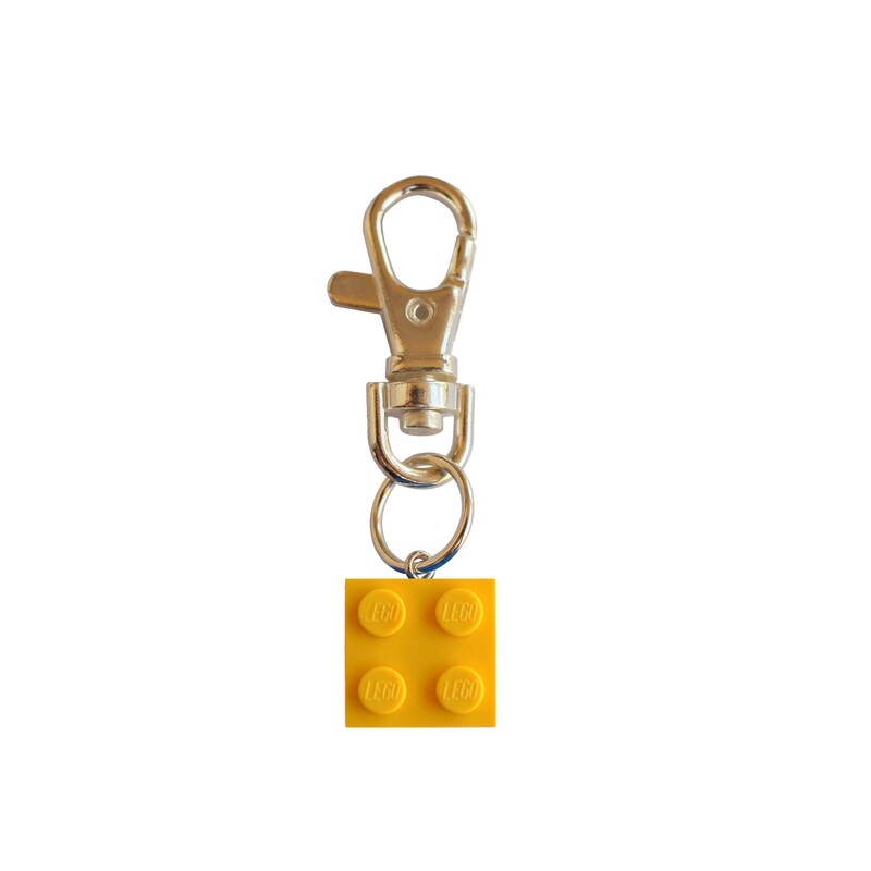 Yellow LEGO® brick 2x2 on a Silver keyring (keychain)