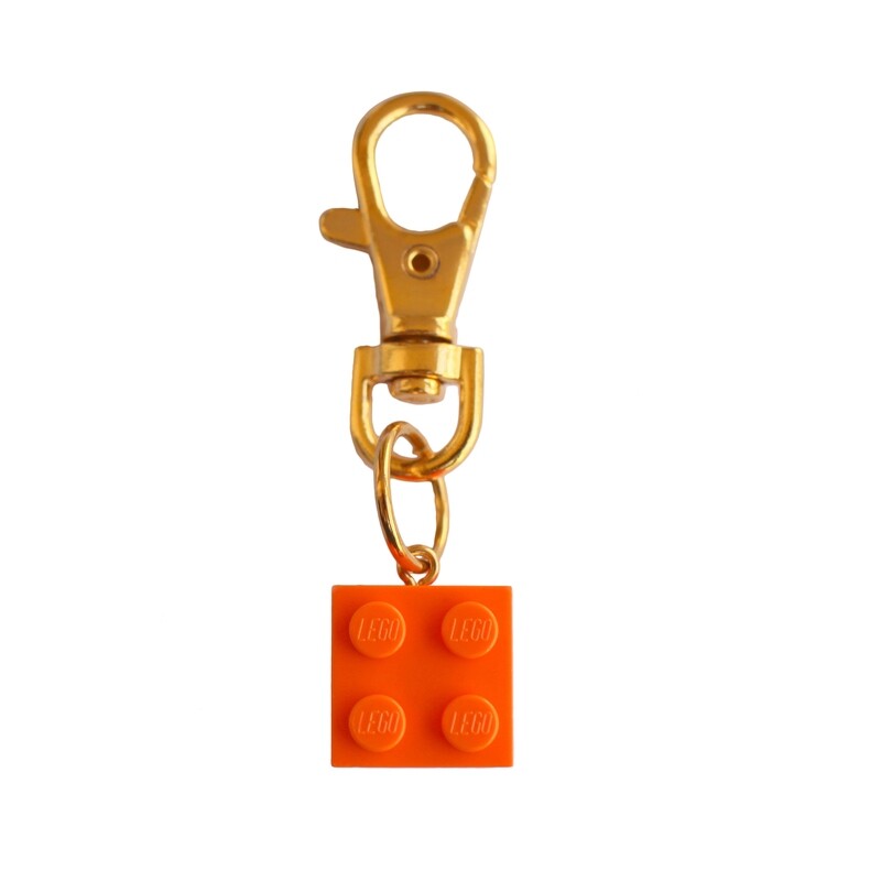 Orange LEGO® brick 2x2 on a Gold keyring (keychain)