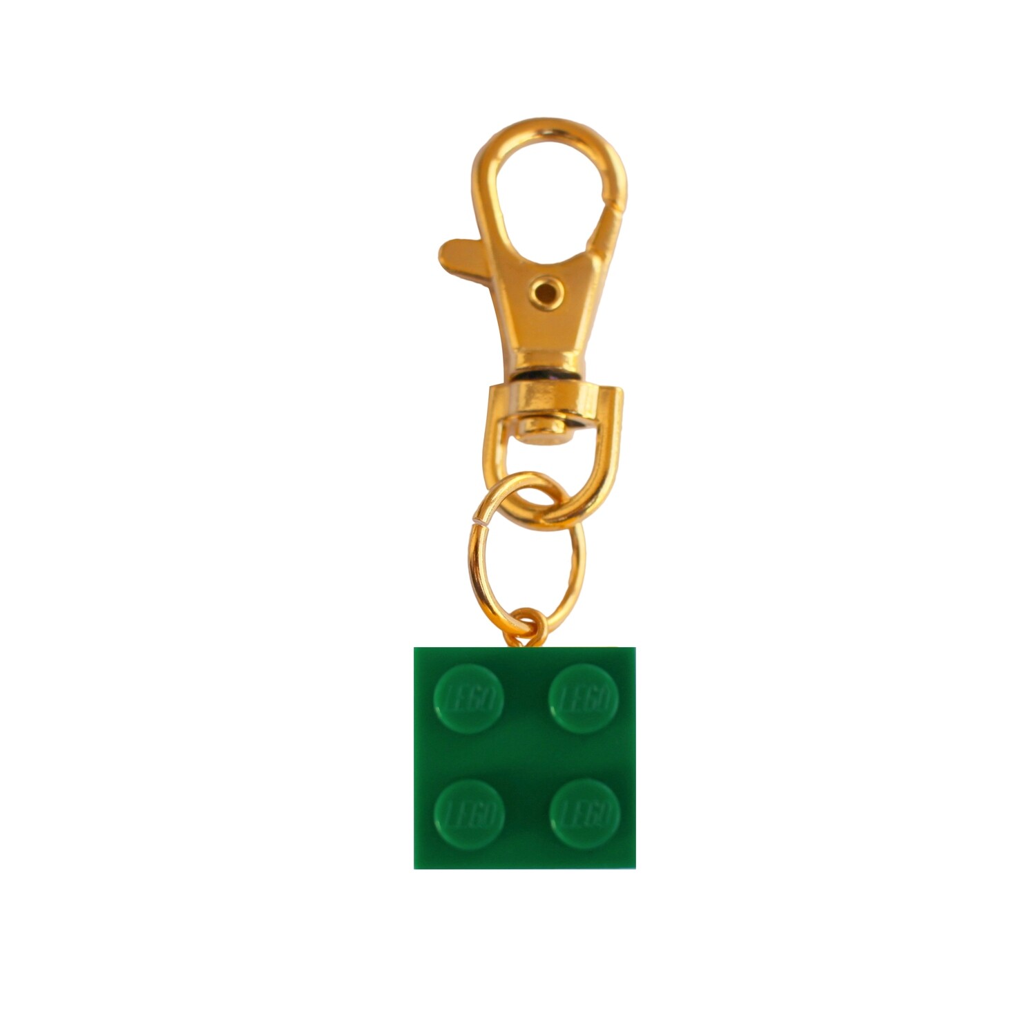 ​Dark Green LEGO® brick 2x2 on a Gold keyring (keychain)