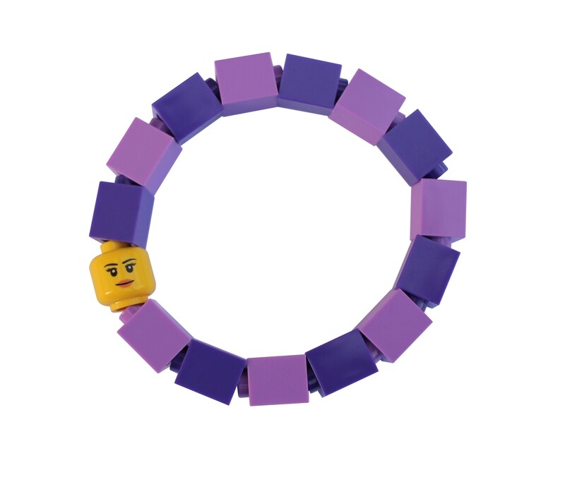 ​Collectible Kids bracelet Model 10 - made from LEGO® bricks and LEGO® Minifigure head on stretchy cords