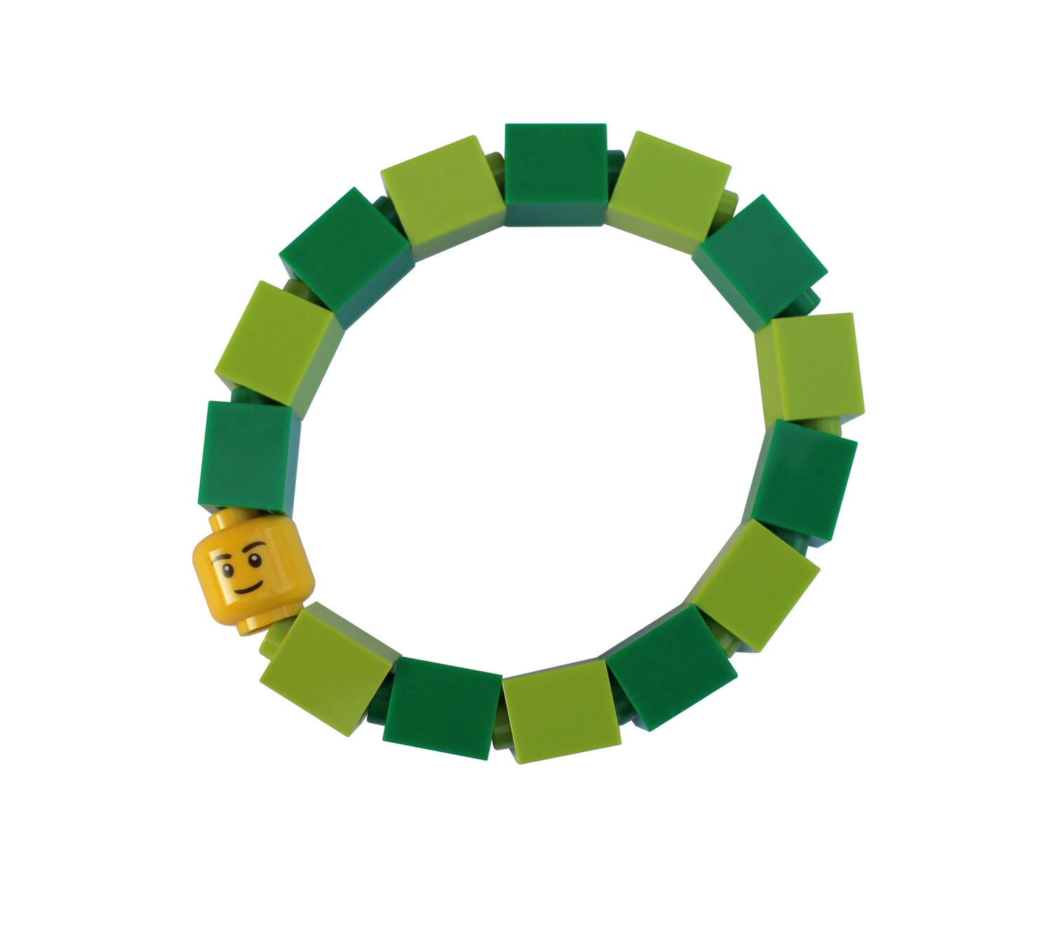 ​Collectible Kids bracelet Model 11 - made from LEGO® bricks and LEGO® Minifigure head on stretchy cords