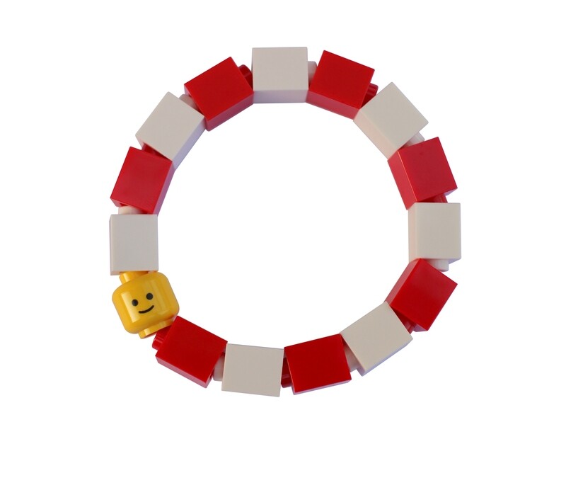 ​Collectible Kids bracelet Model 5 - made from LEGO® bricks and LEGO® Minifigure head on stretchy cords