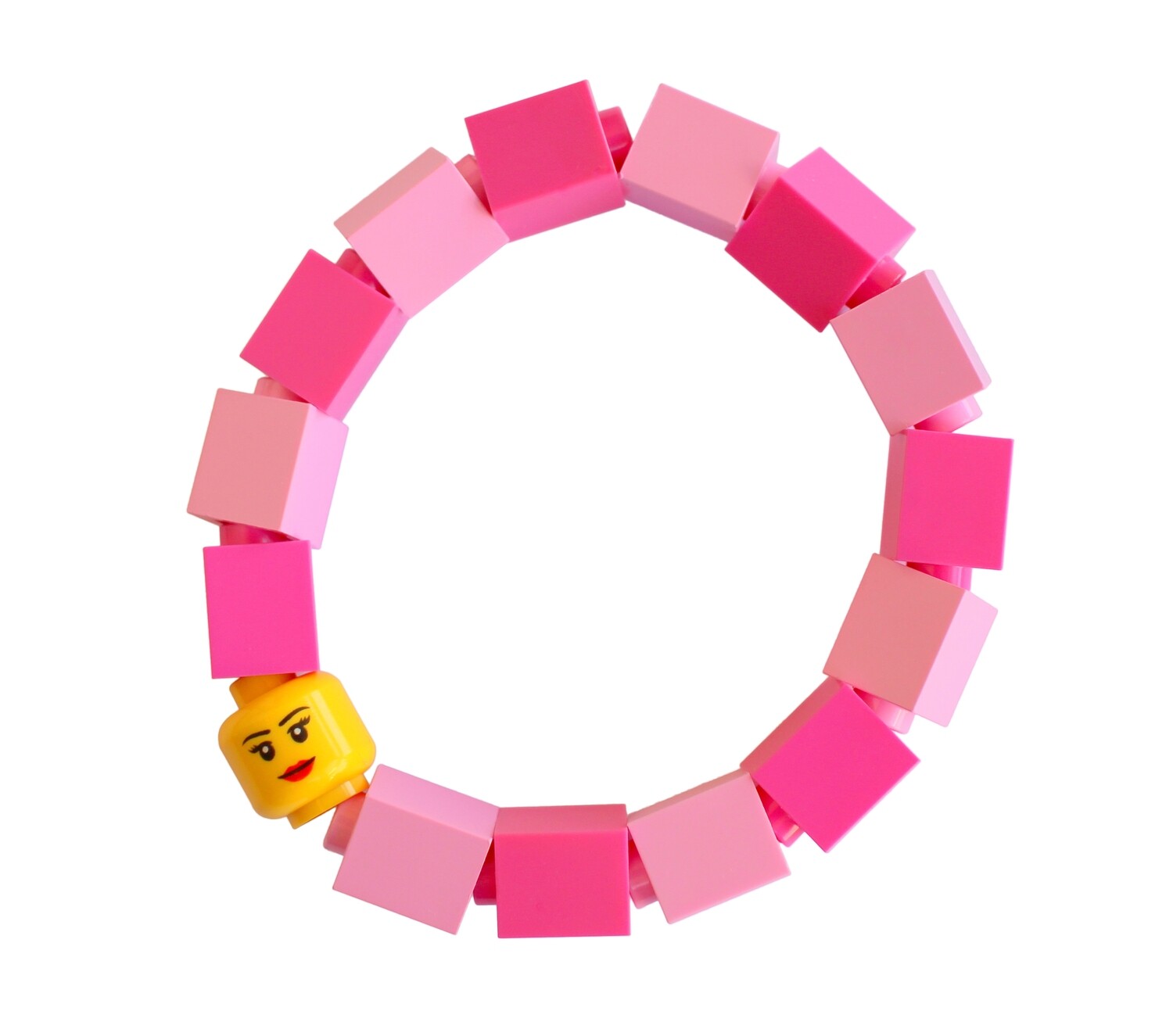 ​Collectible Kids bracelet Model 7 - made from LEGO® bricks and LEGO® Minifigure head on stretchy cords