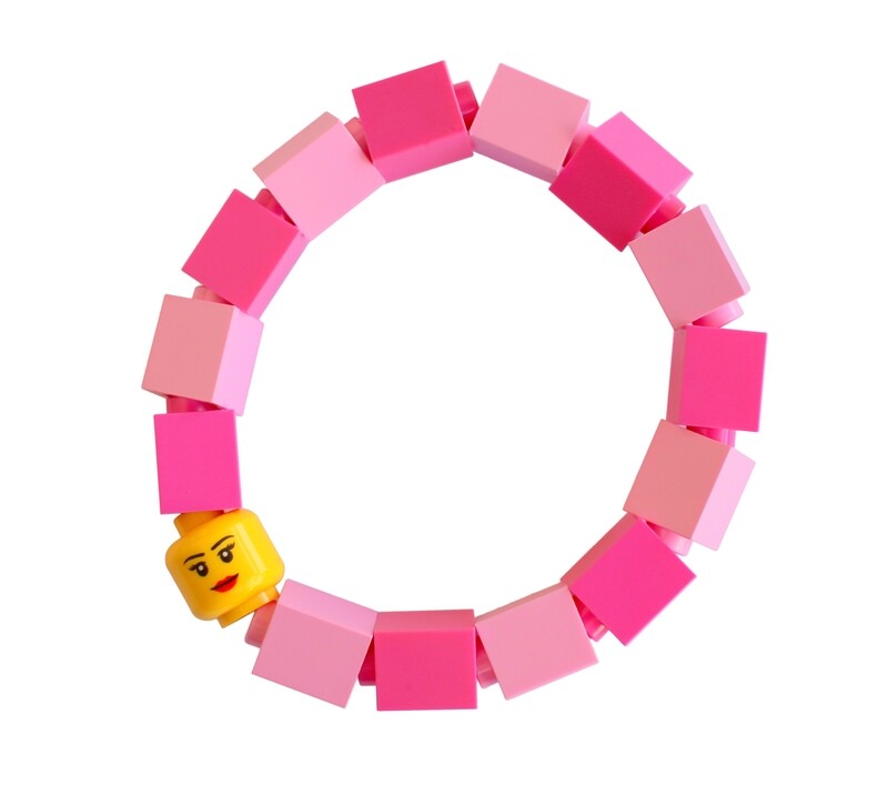 ​Collectible Kids bracelet Model 7 - made from LEGO® bricks and LEGO® Minifigure head on stretchy cords