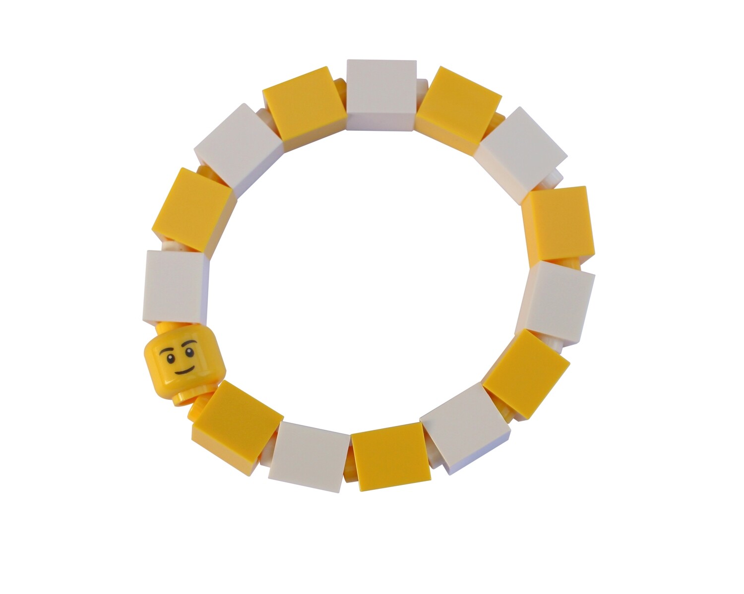 ​Collectible Kids bracelet Model 12 - made from LEGO® bricks and LEGO® Minifigure head on stretchy cords