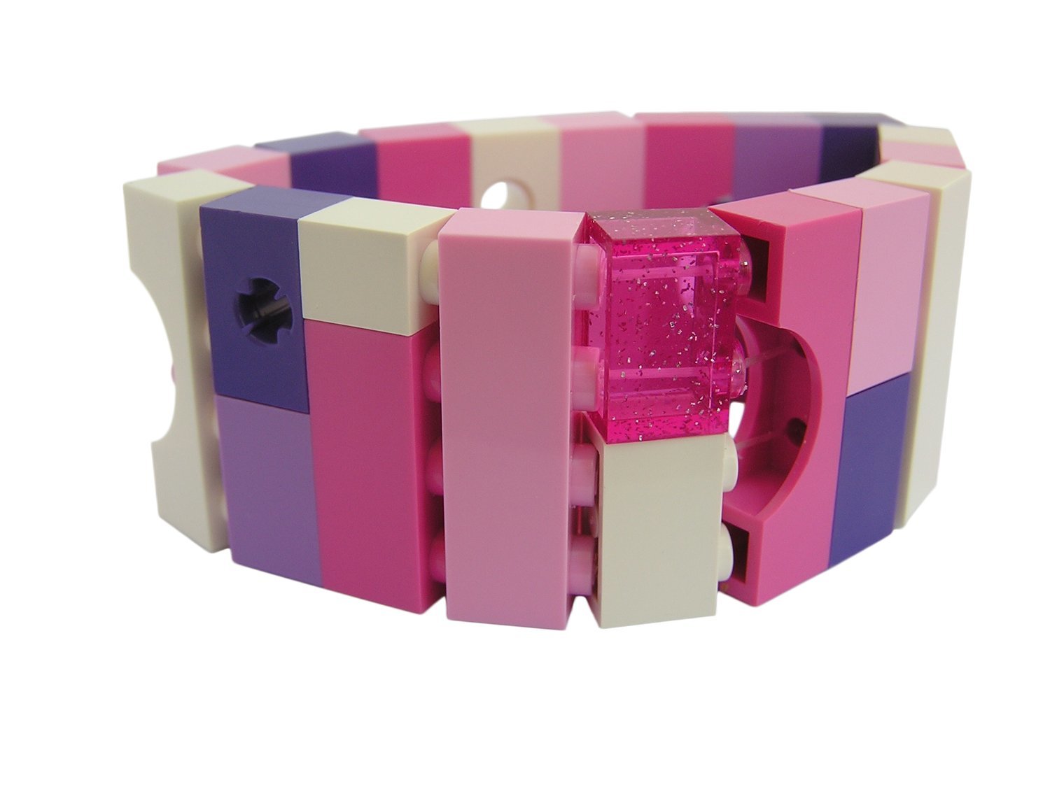 Collectible bracelet Model 20 - made from LEGO® bricks on stretchy cords - KAWAII PINK & PURPLE