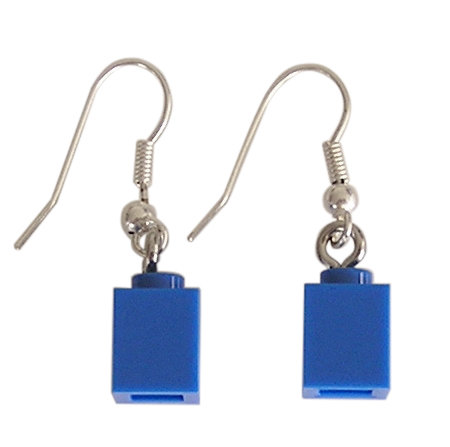 Dark Blue LEGO® brick 1x1 on a Silver plated dangle (hook)