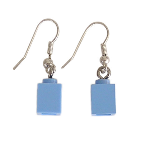 Light Blue LEGO® brick 1x1 on a Silver plated dangle (hook)
