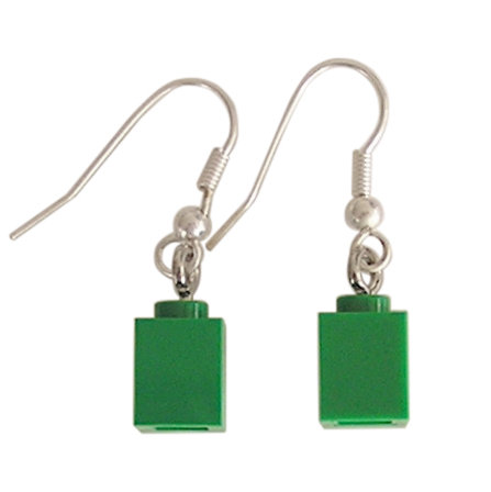 Dark Green LEGO® brick 1x1 on a Silver plated dangle (hook)