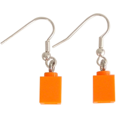 Orange LEGO® brick 1x1 on a Silver plated dangle (hook)