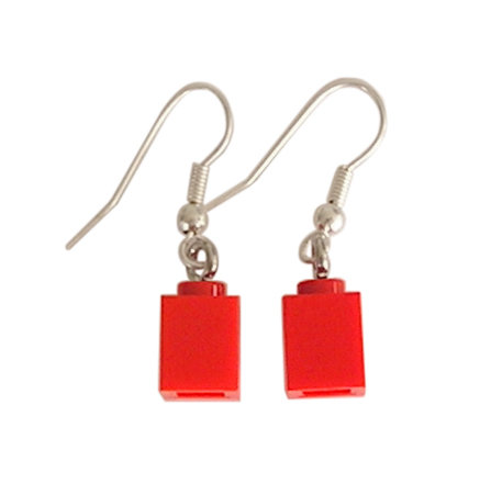 Red LEGO® brick 1x1 on a Silver plated dangle (hook)