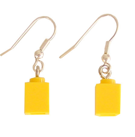Yellow LEGO® brick 1x1 on a Silver plated dangle (hook)